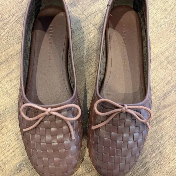 Freda Salvador // Roma Round Toe Ballet Flat - Size 6 / Umber Closed Woven Calf - Picture 3 of 5